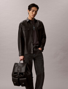 Pebbled Signature Logo Trolley Backpack, Black, hi-res
