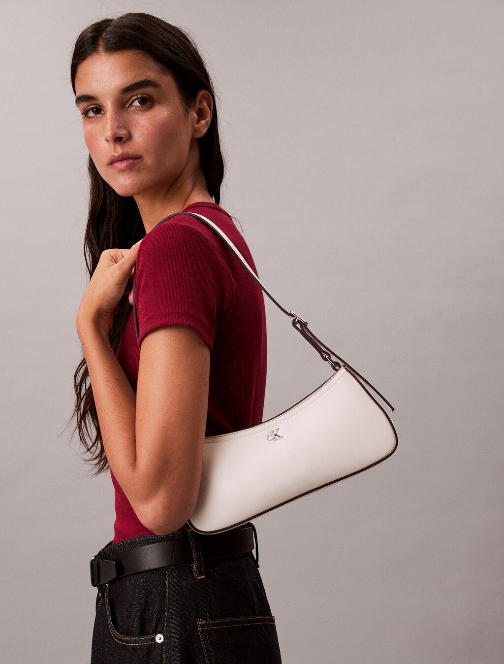 Monogram Logo Hardware Shoulder Bag, Lily White, hi-res