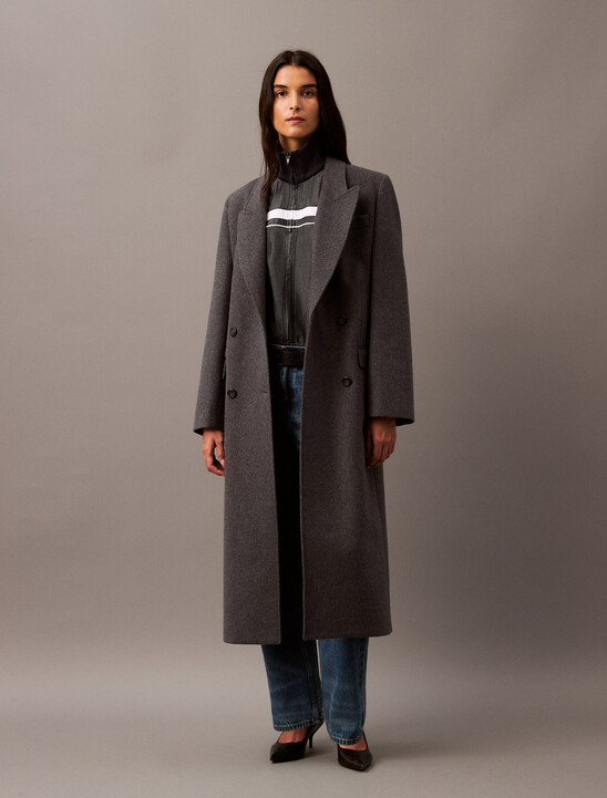 Long Brushed Wool Blend Coat