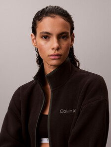 Fleece Relaxed Mock Neck Jacket, Black, hi-res