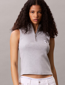 Sleeveless Quarter Zip Top, BC06 Grey Heather, hi-res