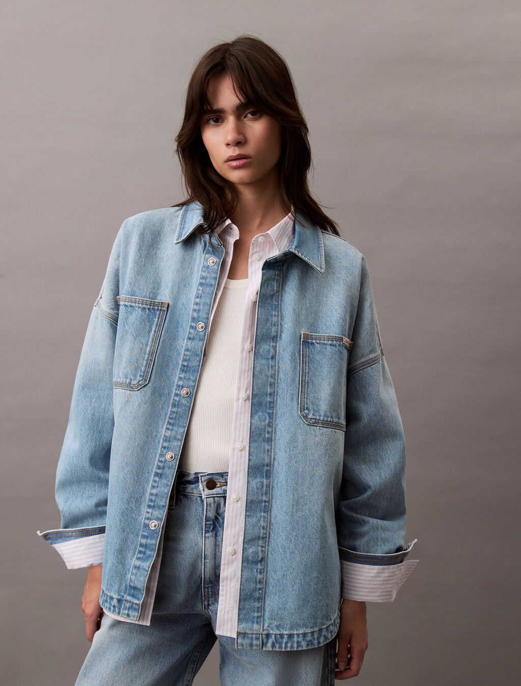 Oversized Denim Utility Shirt, LT BLUE WAVE, hi-res