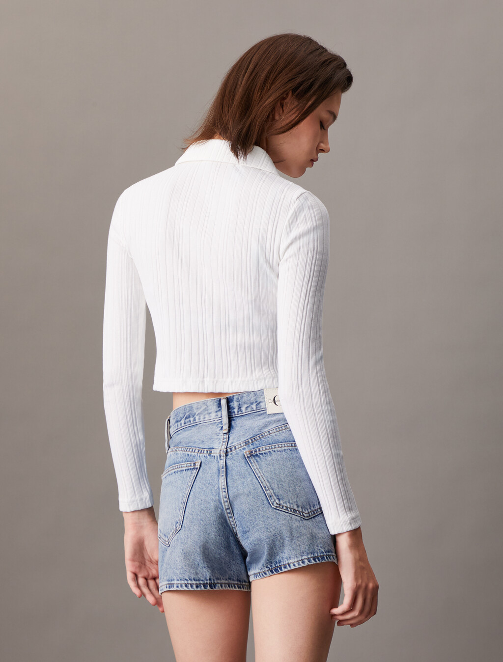 Rib Knit Button Up Polo Top, Bright White, hi-res