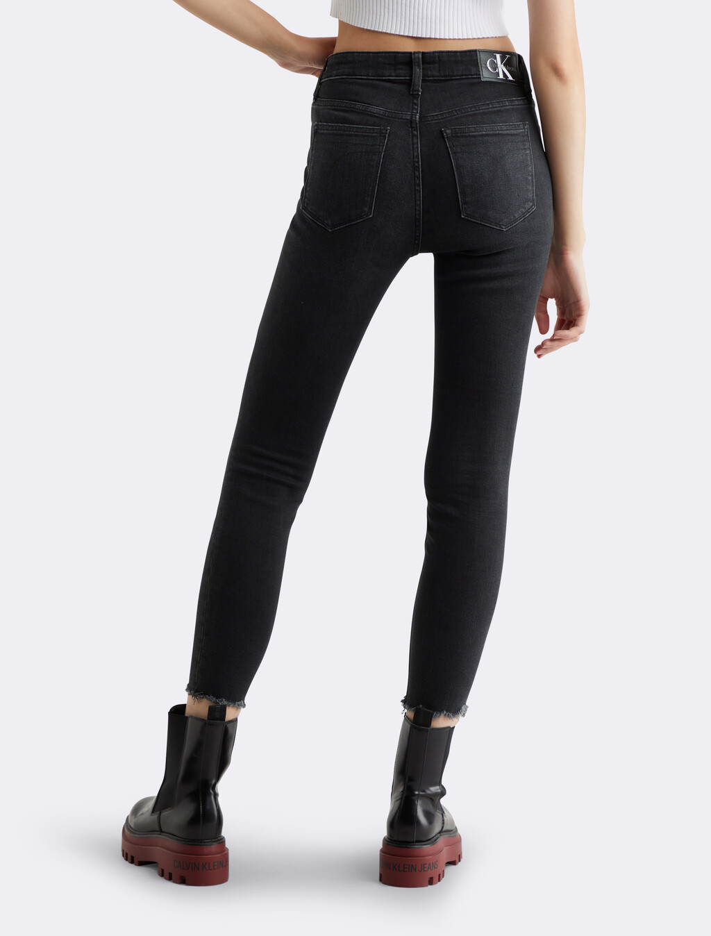 Black Distressed High Rise Skinny Ankle Jeans, Wash Black Dstr Hem, hi-res