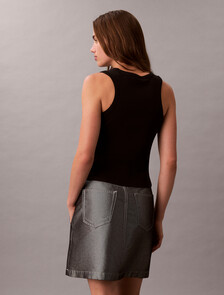 棉質彈性羅紋針織背心, Black, hi-res