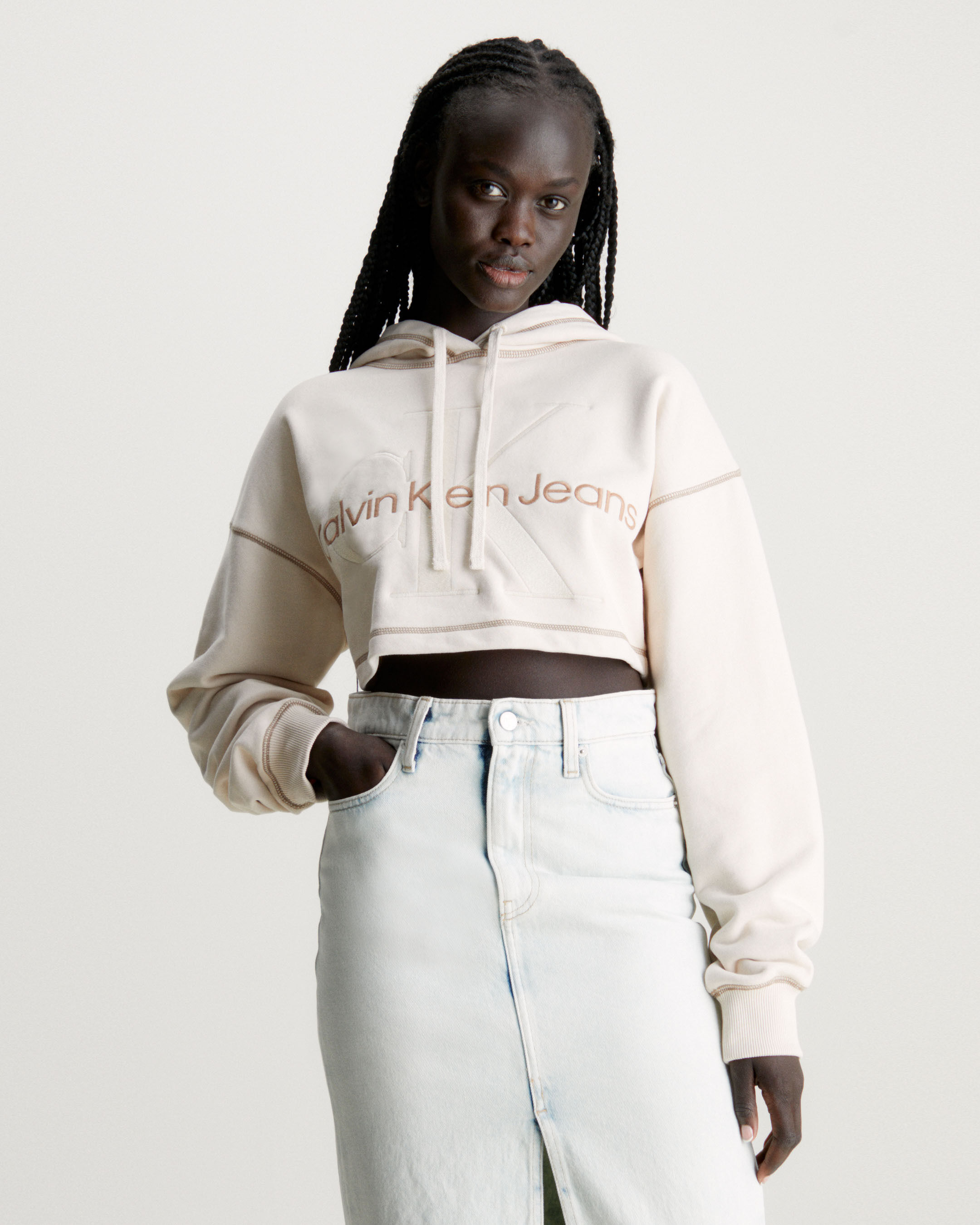 Calvin klein cropped logo hoodie sales