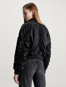 Cropped Satin Bomber Jacket, Ck Black, hi-res