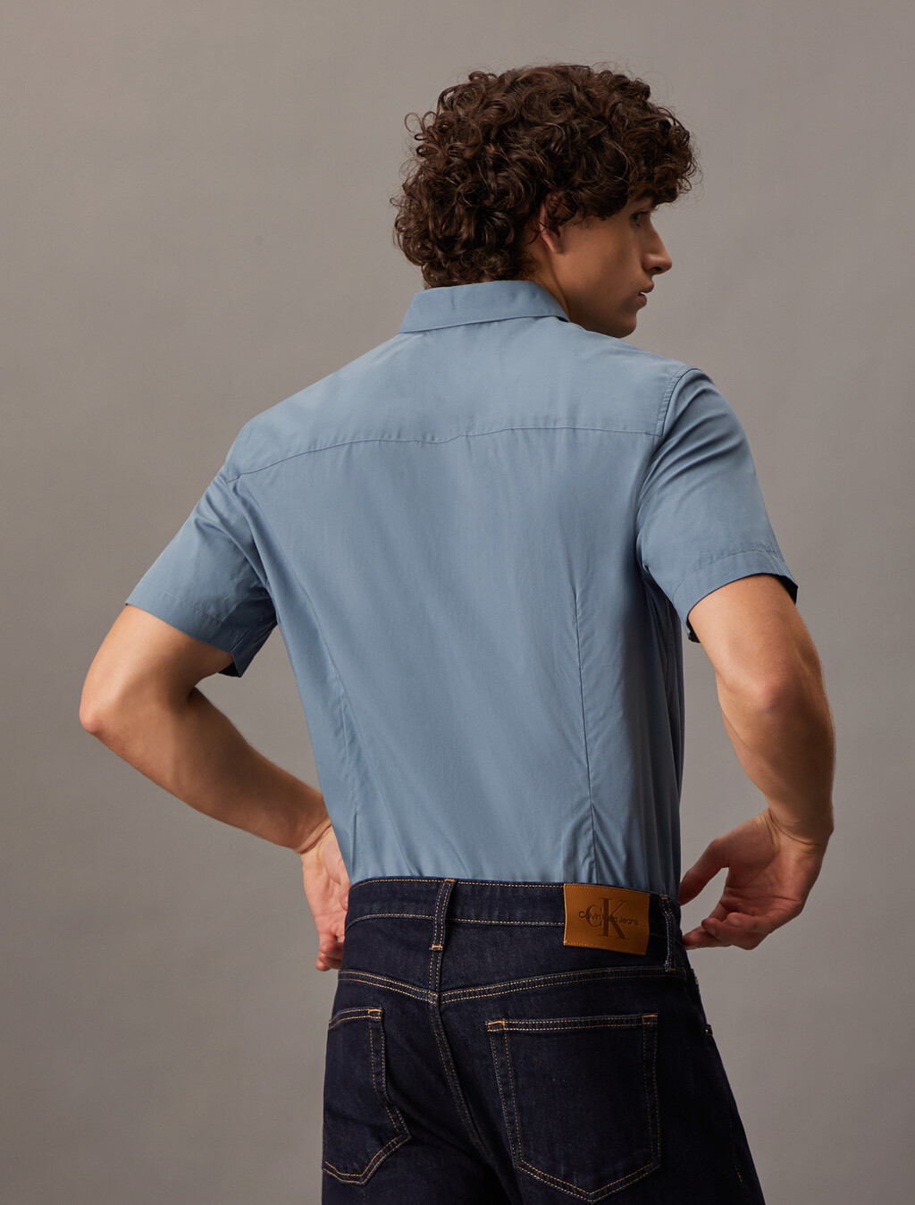 Essentials Monogram Slim Shirt, China Blue, hi-res