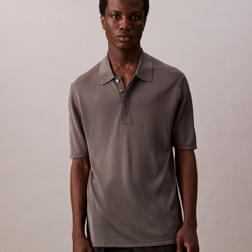 透視 Polo 針織毛衣 Gray Pinstripe