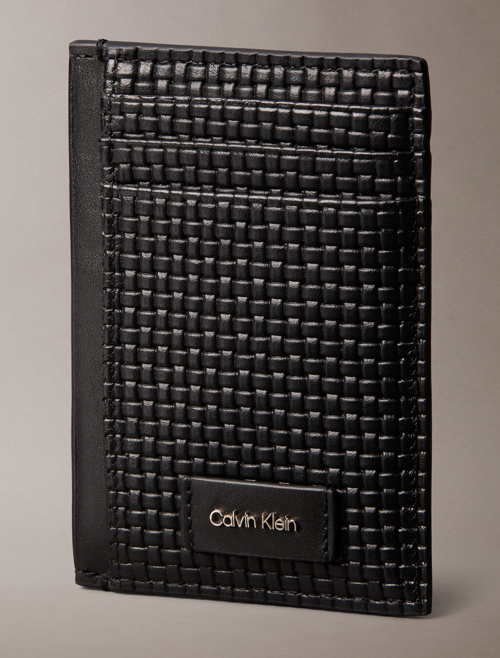 Embossed Woven Card Case, Black, hi-res