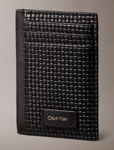 Embossed Woven Card Case, Black, hi-res