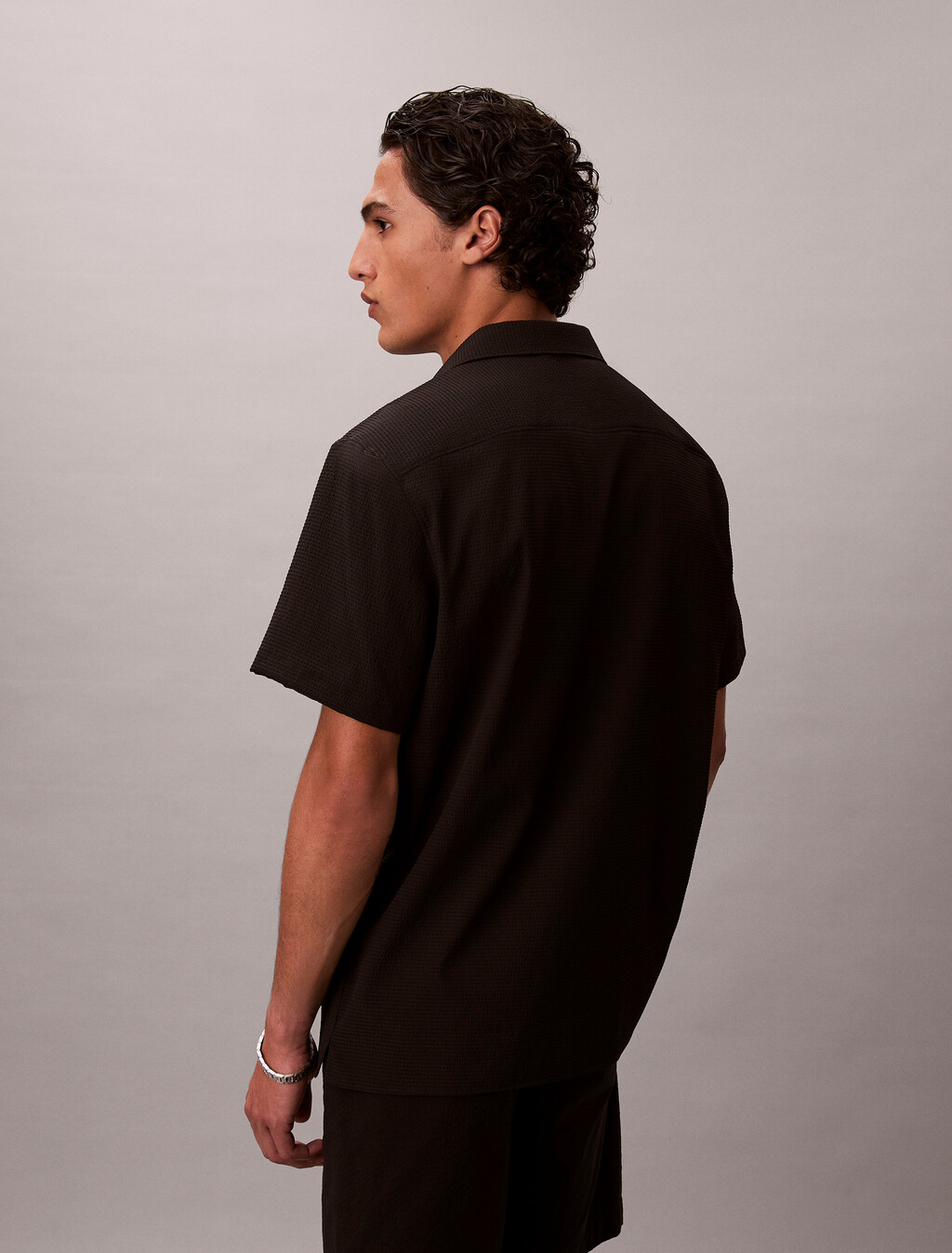 Seersucker Short Sleeve Shirt, Black, hi-res