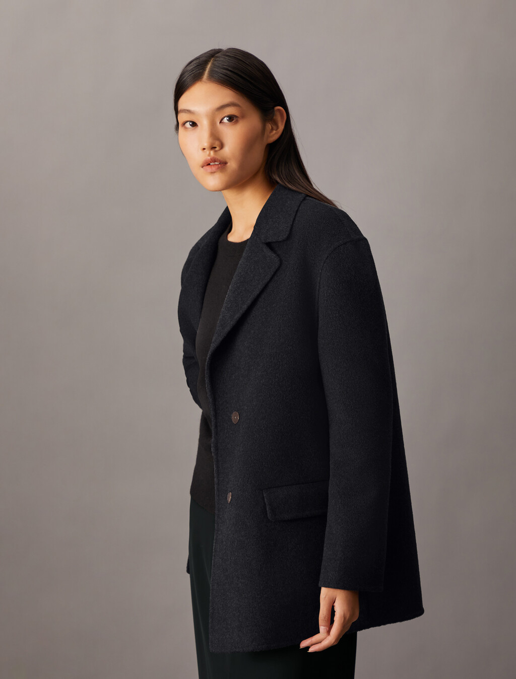 Double Face Recycled Wool Blend Blazer, GUNMETAL MELANGE, hi-res