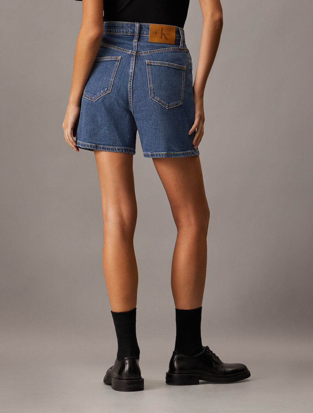 Sustainable High Rise Relaxed Denim Shorts, Denim Medium, hi-res