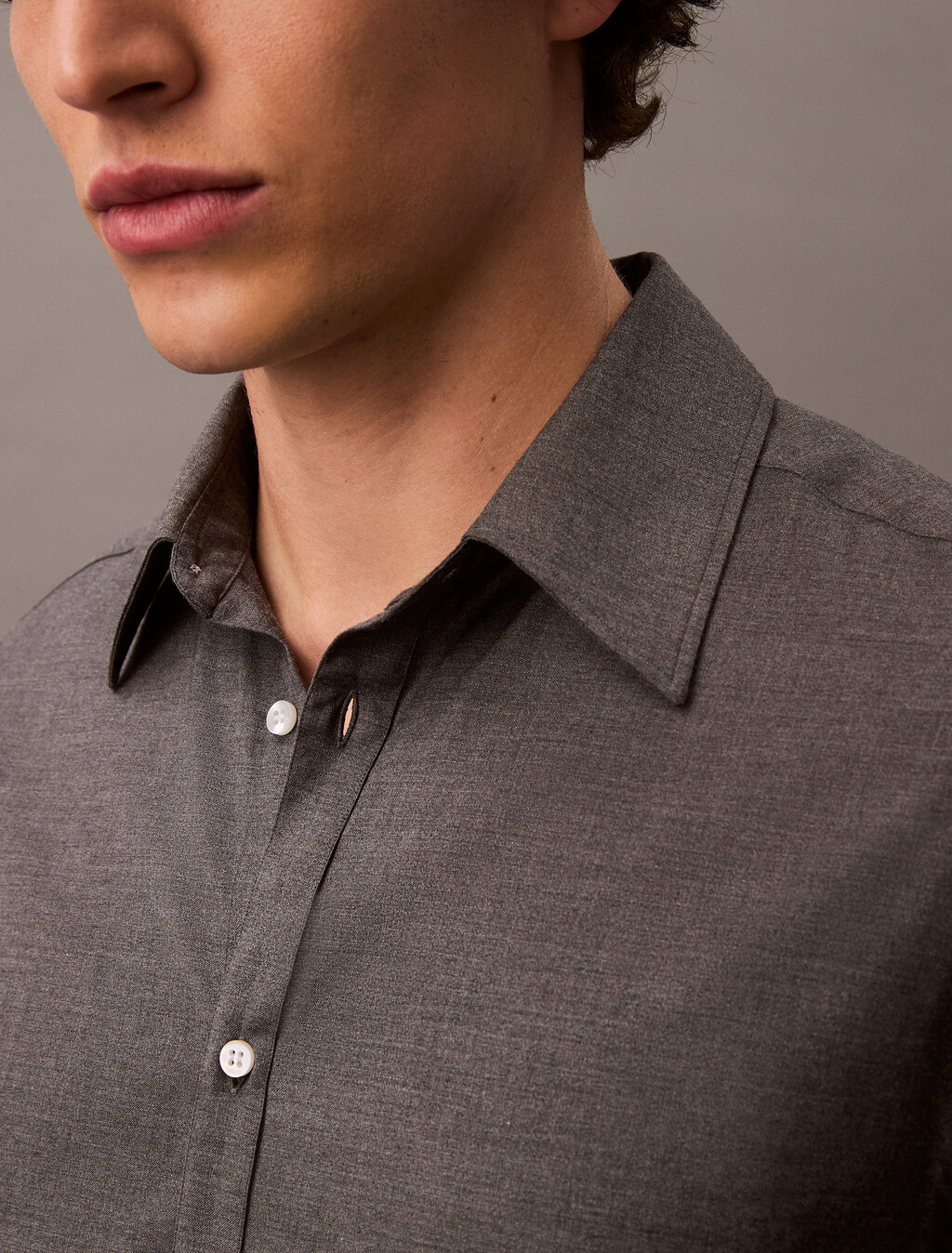 Relaxed Wool Blend Button-Down Shirt, Grey Heather, hi-res