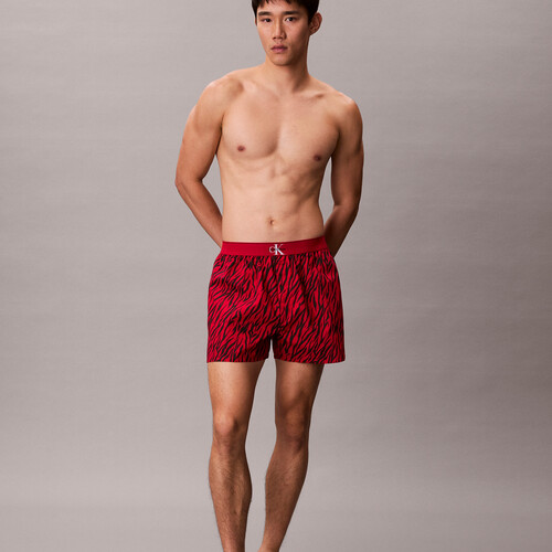 CK X Cotton Monogram 修身四角內褲 PAINTED TIGER RED GALA