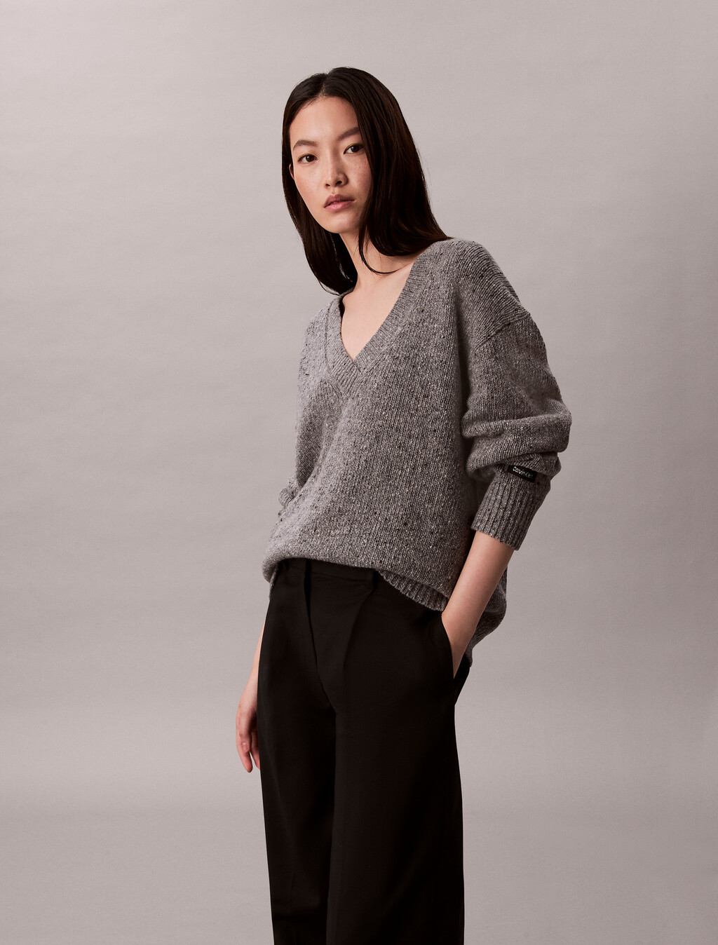 厚實寬鬆 V 領毛衣, Stoneflag, hi-res