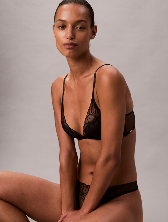 薄襯裡深 V 胸罩 - CK Black Floral Lace