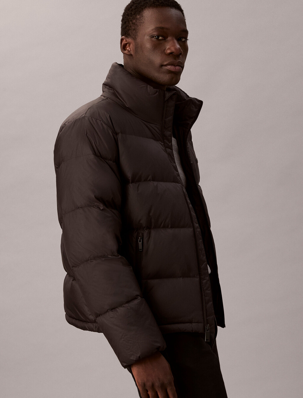 Channelled Down Puffer Jacket, Black, hi-res