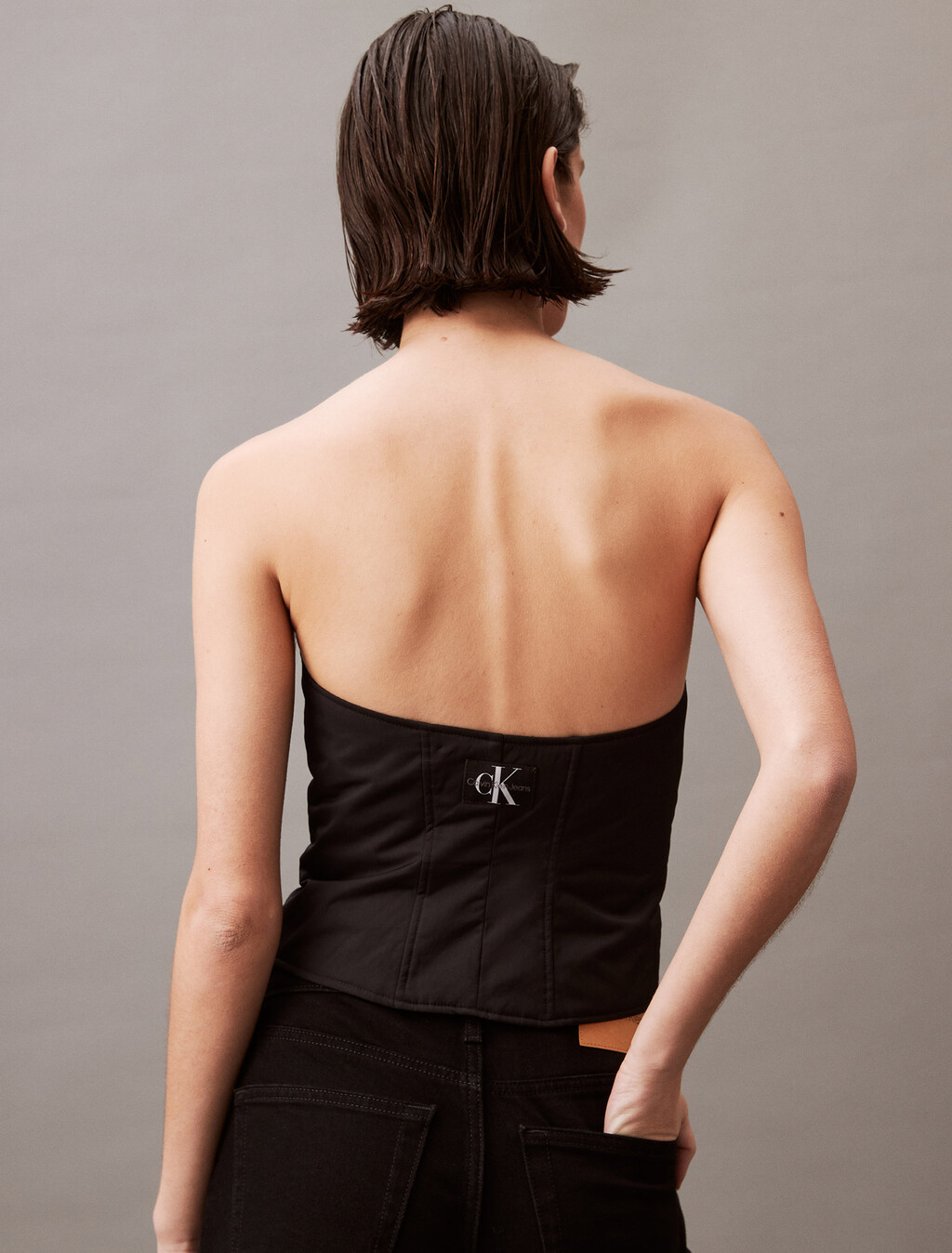Padded Zip Bustier Top, Ck Black, hi-res