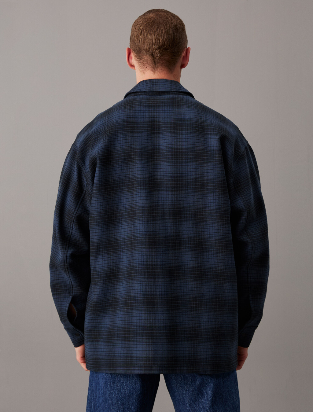 Oversized Checked Shirt Jacket, Black / Ink Check, hi-res