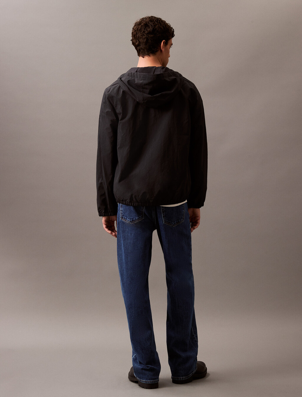 Crinkle Nylon Hooded Windbreaker Jacket, Black Beauty, hi-res