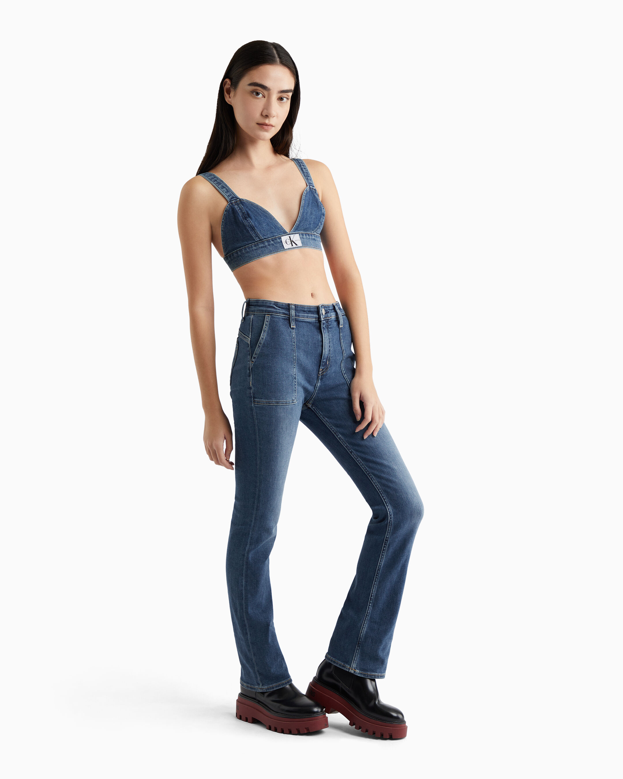 Italian Denim High Rise Body Slim Bootcut Jeans blue Calvin Klein Taiwan