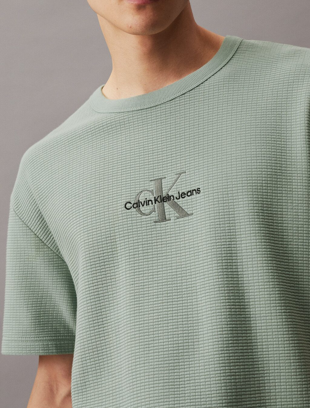 華夫格 Monogram 標誌寬鬆 T 裇, Slate Gray, hi-res