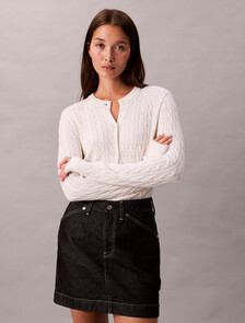 Merino Wool Blend Cable Cardigan, White Greige, hi-res