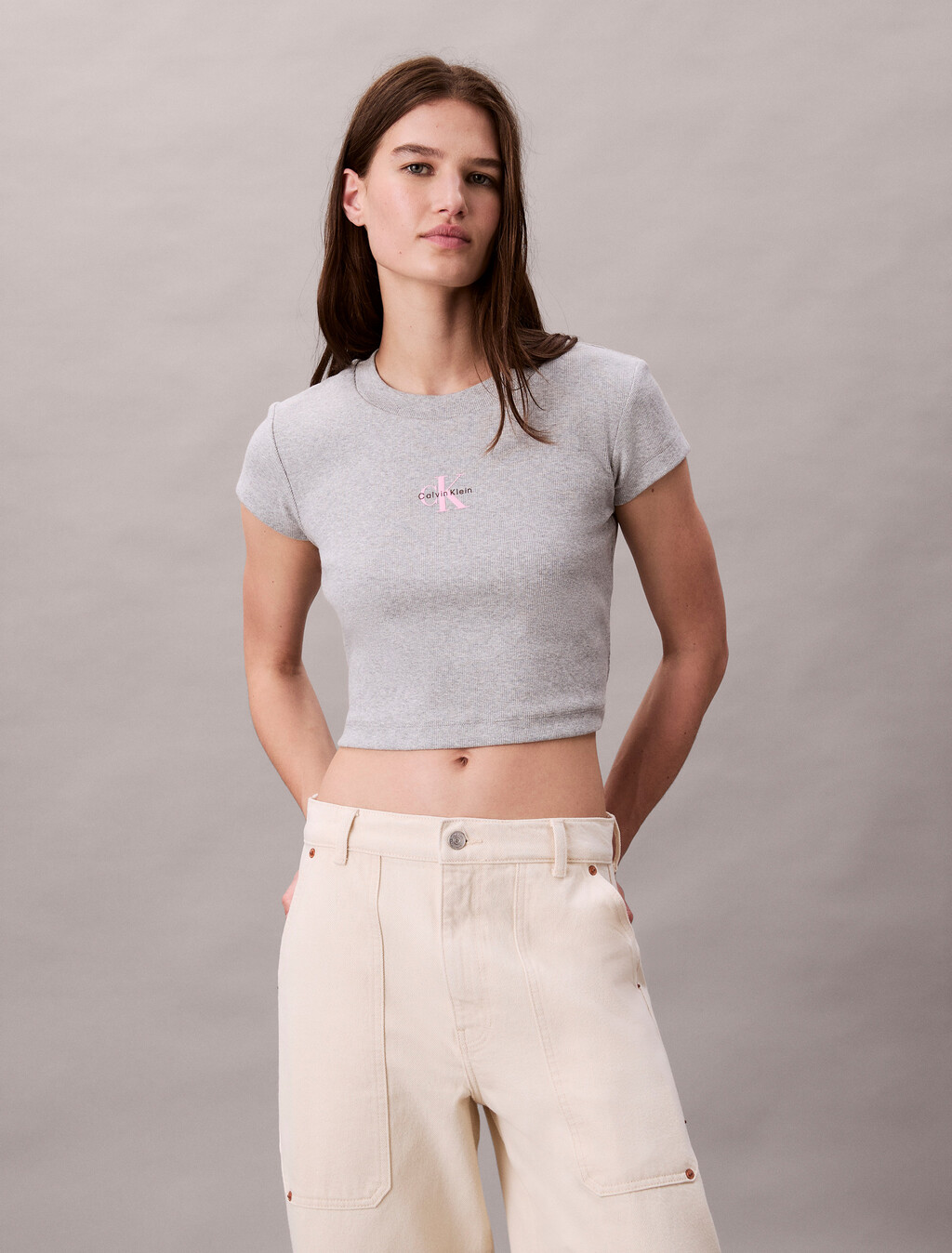 Monogram 標誌修身短版 T 恤, BC06 Grey Heather, hi-res