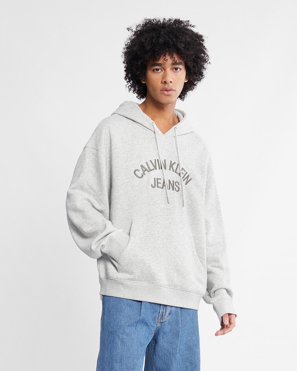 Curved Logo Relaxed Hoodie | grey | Calvin Klein Taiwan