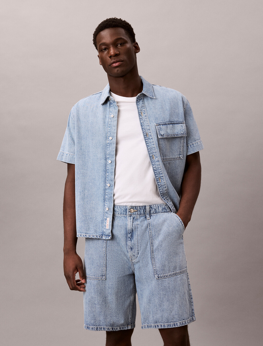 Cotton Linen Denim Shorts, SHALLOW TIDE, hi-res