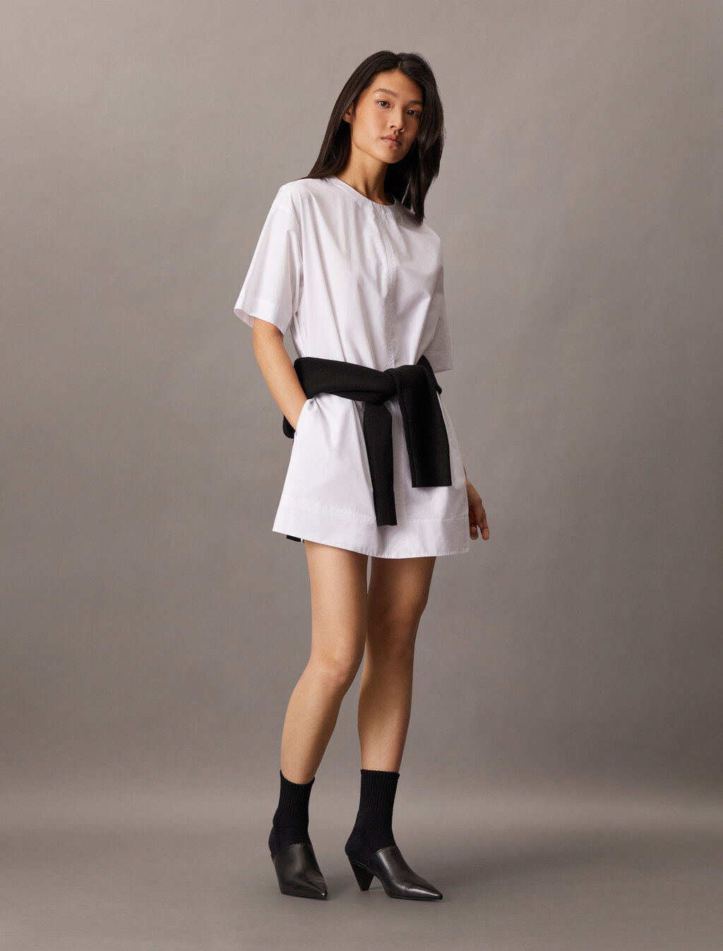 棉質寬鬆迷你 T 恤洋裝, Brilliant White, hi-res