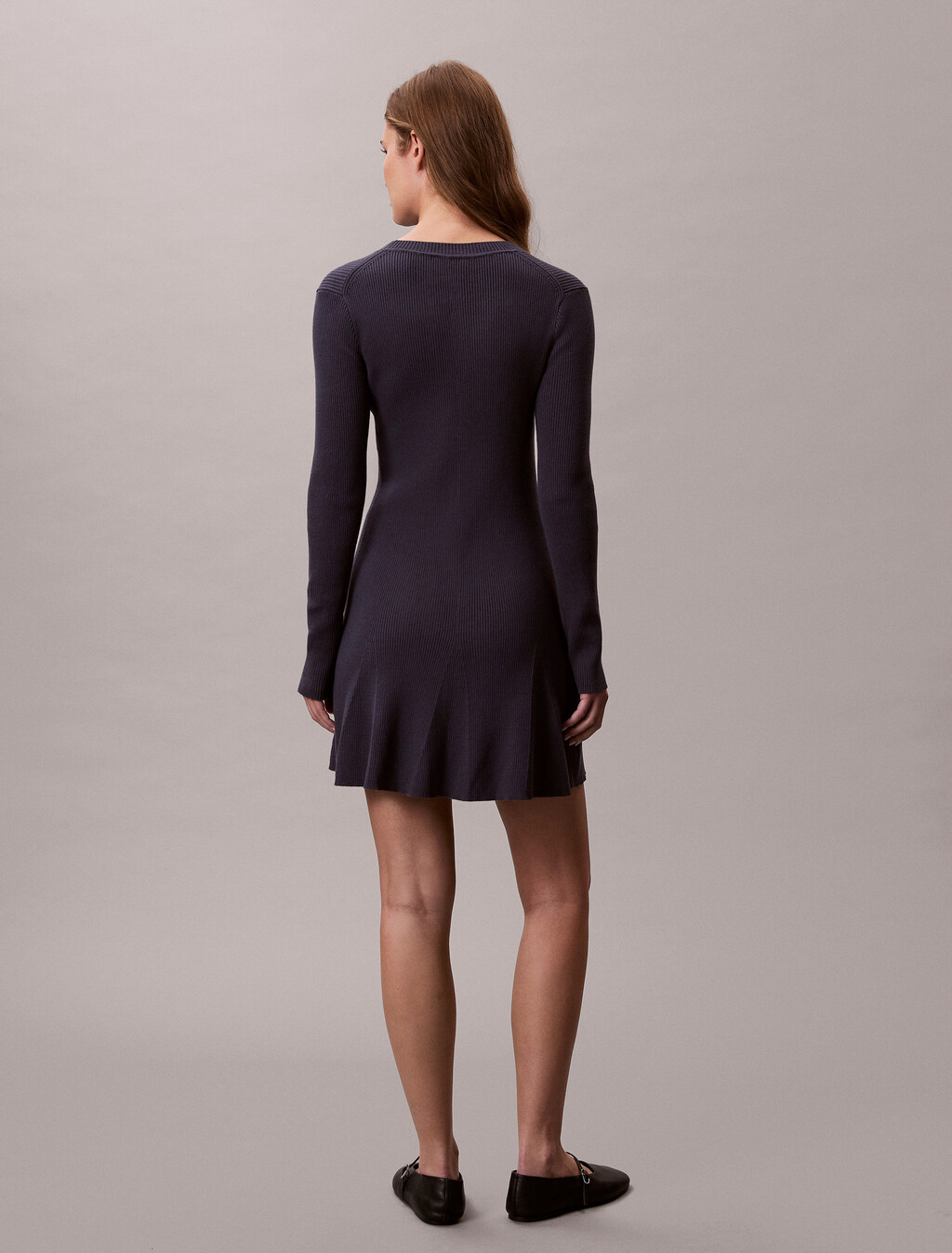 棉質針織長袖迷你連身裙, Inkwell, hi-res