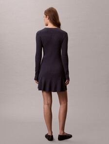 棉質針織長袖迷你連身裙, Inkwell, hi-res