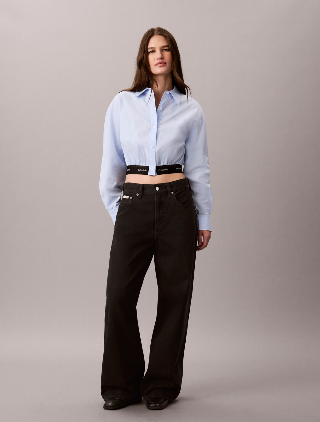 Logo Waistband Cropped Shirt, Sweet Blue, hi-res