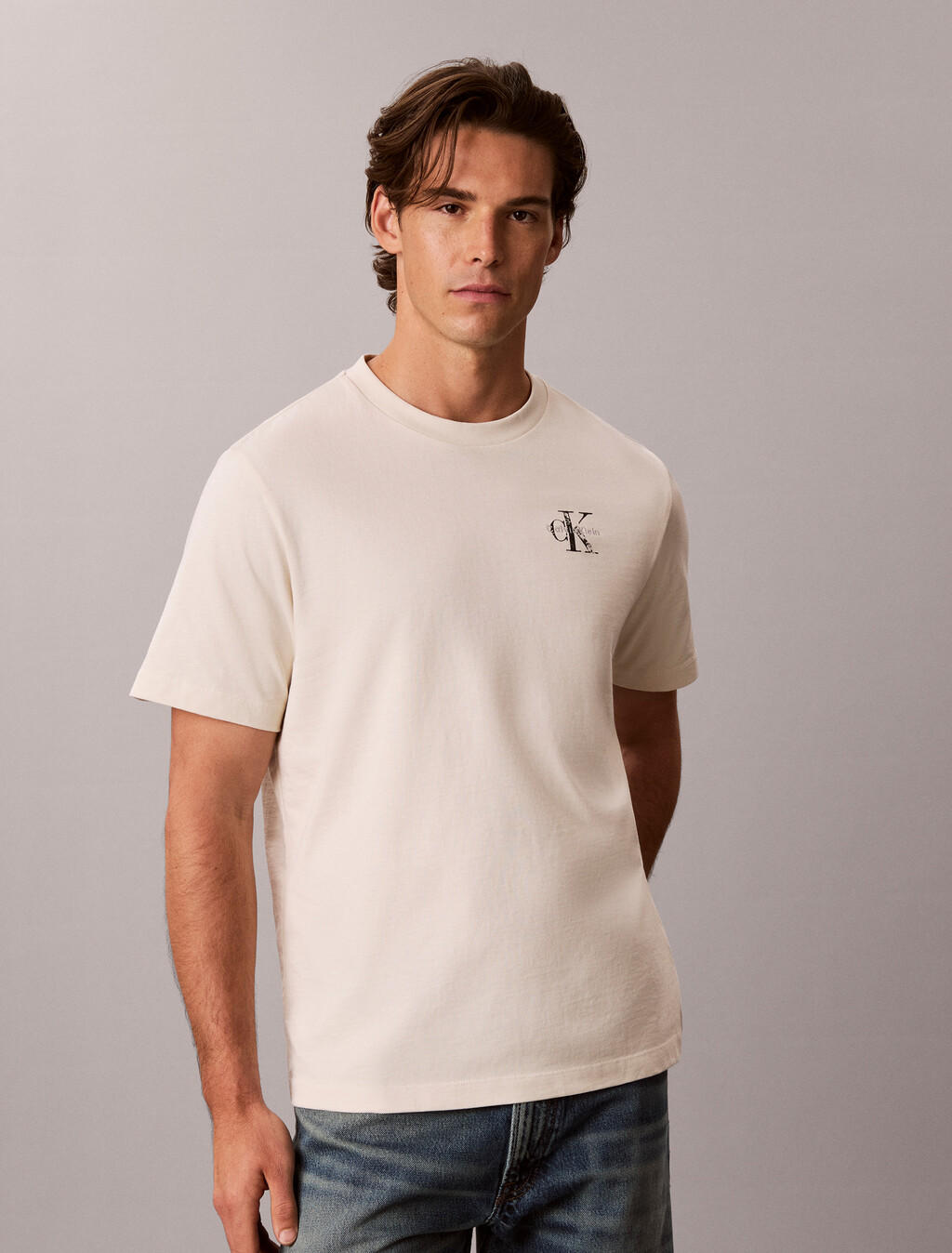 Distressed Monogram Logo T-Shirt, Turtledove, hi-res