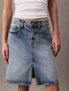 Front Slit Midi Denim Skirt, SAGE STONE, hi-res