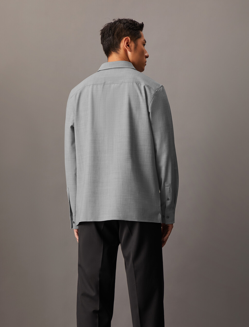 Wool Blend Covered Placket Shirt, Grey Heather, hi-res