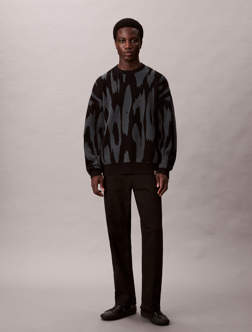 提花圖案寬鬆毛衣, Harlem Night Blue, hi-res