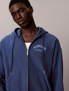 棒球風標誌拉鍊連帽外套, Dark Denim, hi-res