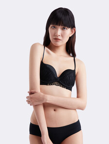 CK Black 深 V 托高胸罩, BLACK, hi-res
