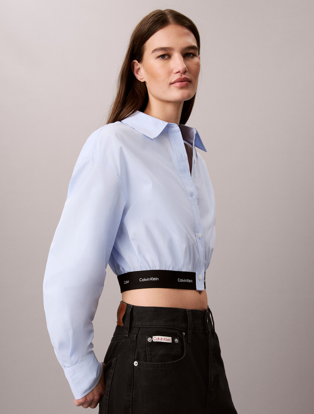Logo Waistband Cropped Shirt, Sweet Blue, hi-res