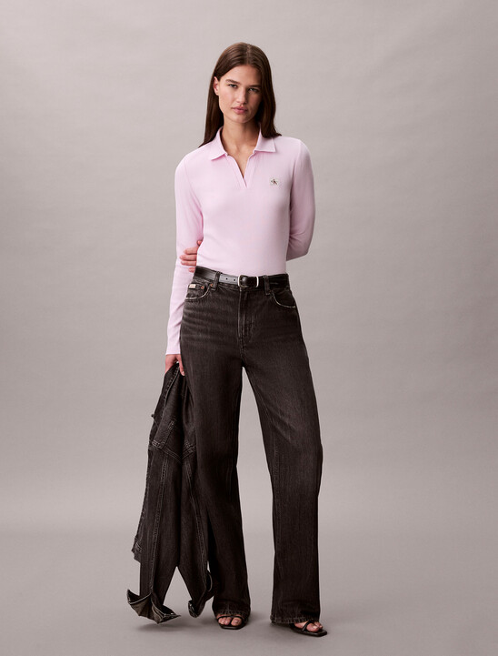 Woven Monologo Rib Collared Top