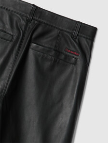 Leather Wide Leg Chinos, Black, hi-res