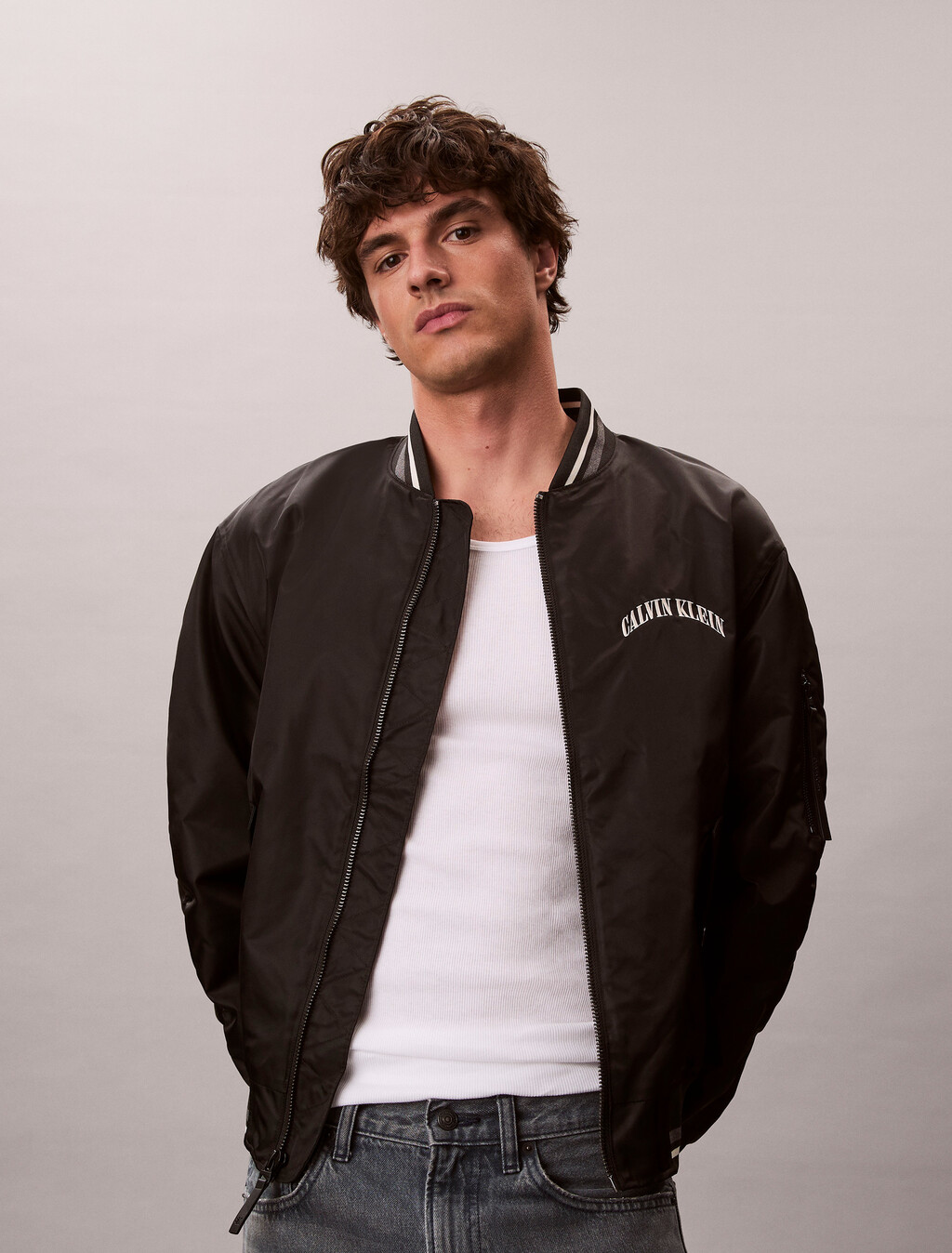 Varsity Logo Bomber Jacket, Black, hi-res