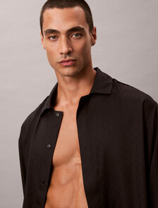 緞面提花睡衣上衣, 19524 TEENIE DELUSTER EMBLEM+BLACK/ASHFORD GRAY, hi-res