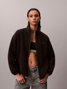 Fleece Relaxed Mock Neck Jacket, Black, hi-res
