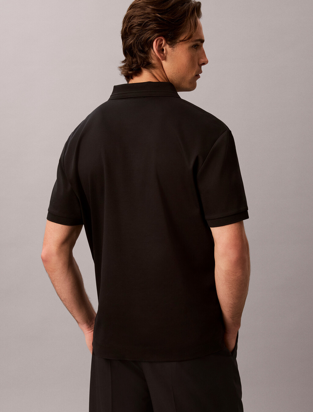 絲光雙面針織棉 Polo 衫, Black, hi-res