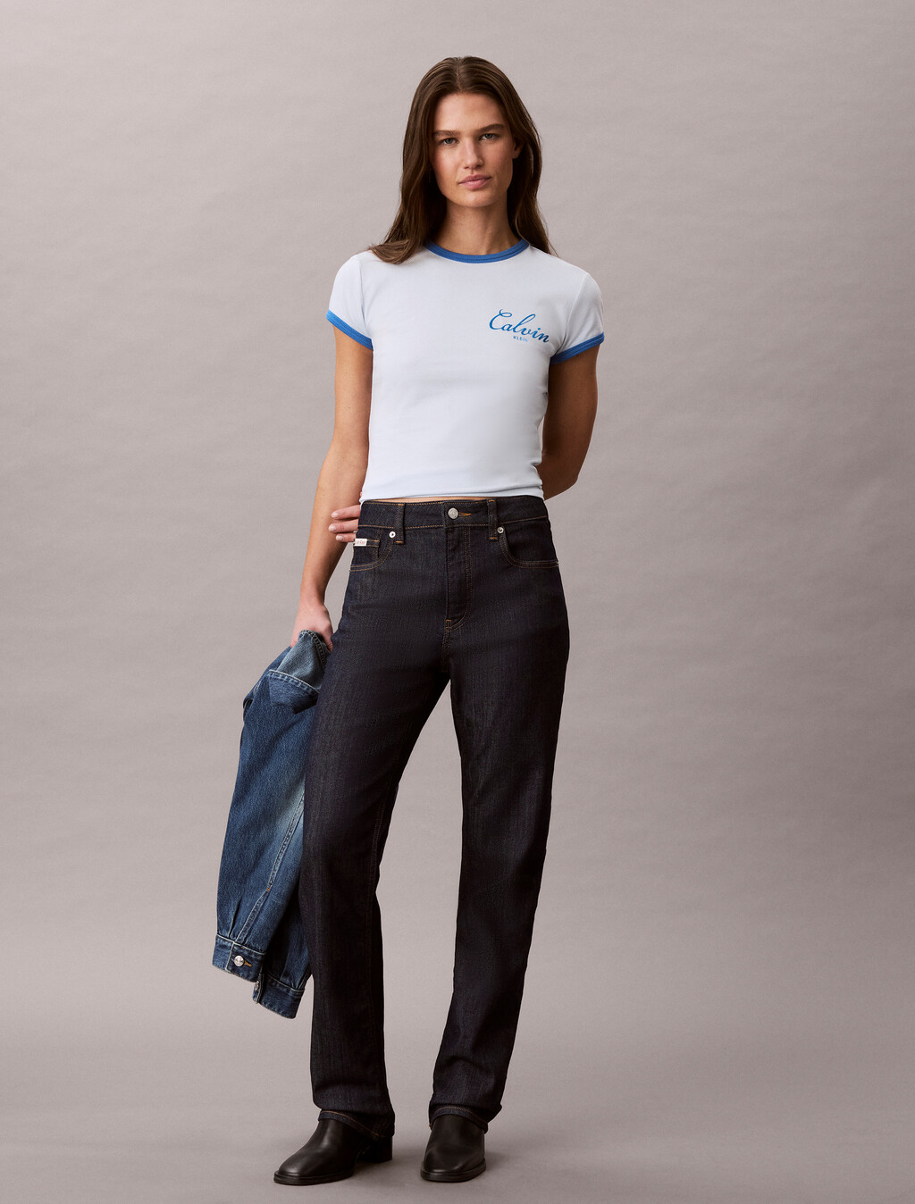Slim Baby Fit Varsity Logo Ringer T-Shirt, Plein Air, hi-res